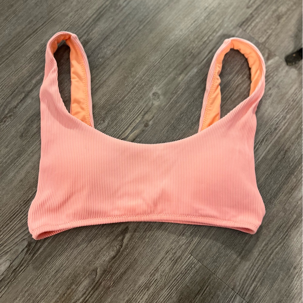 Aerie Coral Ribbed Bikini Top